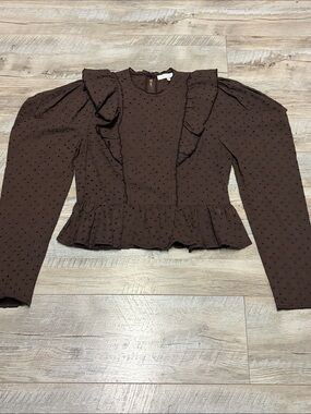 Womens Brown Eyelet Peplum Top